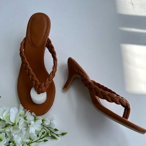 Womens stiletto heels round toe summer flip flops size 6.5 brown